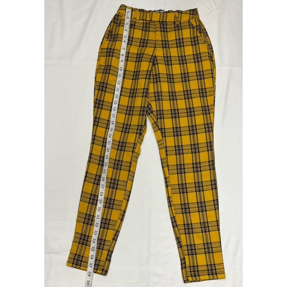 Hot Topic Yellow Black Plaid Skinny Trousers XS High Rise Tartan Pants Clueless - Picture 3 of 5